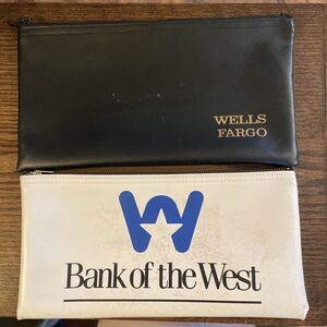 2 Vintage Vinyl Bank Deposit Bank Of The West, Wells Fargo Zipper Pouch